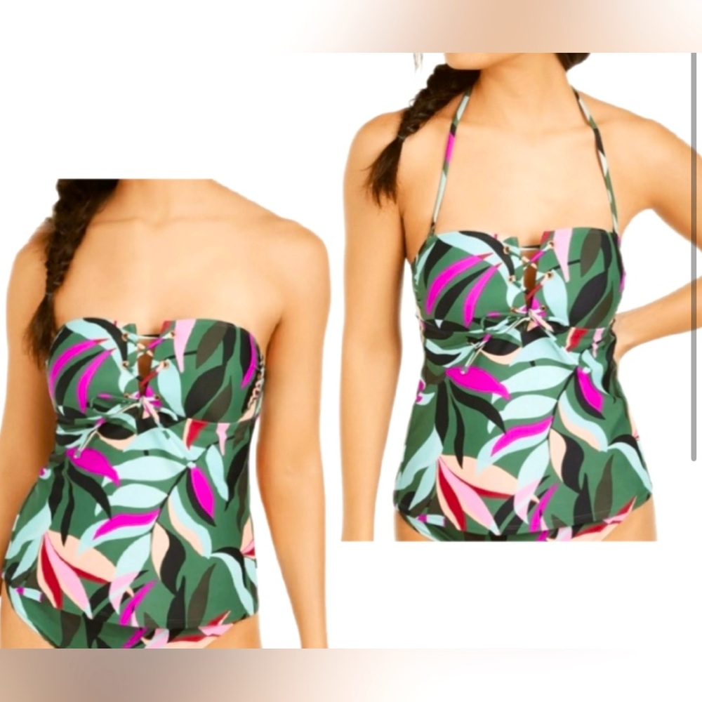 Hula Honey Womens HYPER Tropics Green Swim Top Separates Juniors M nwt